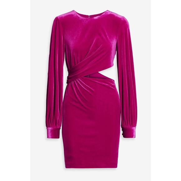 One33 Social Womens Dress Size 6 Pink Vanessa Draped Velvet Cut Out Crossover - Picture 3 of 13